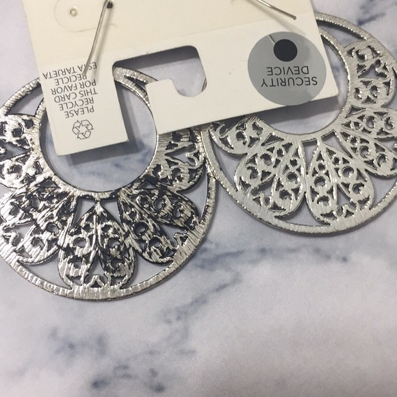 Filigree Oversized Silver Hoop Earrings - Picture 8 of 10